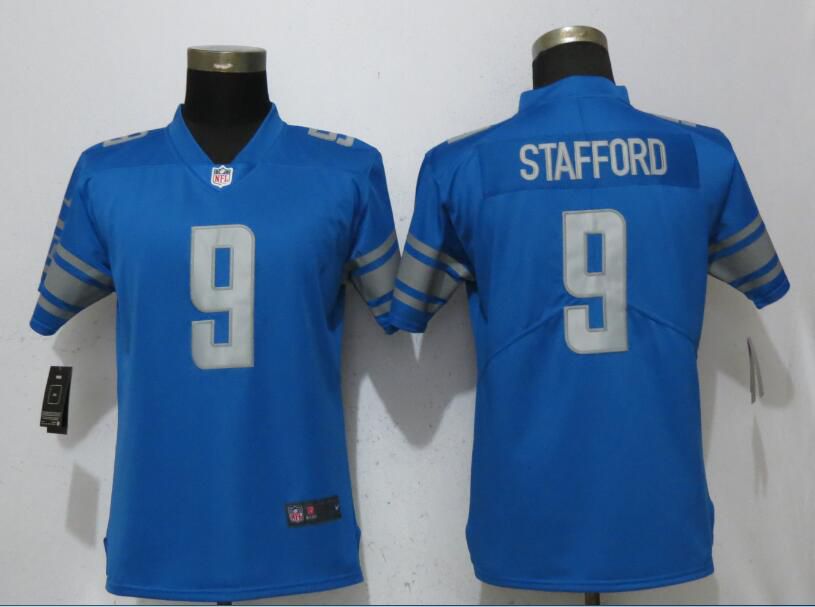 Women Detroit Lions 9 Stafford Blue Vapor Untouchable Player Nike Limited NFL Jerseys